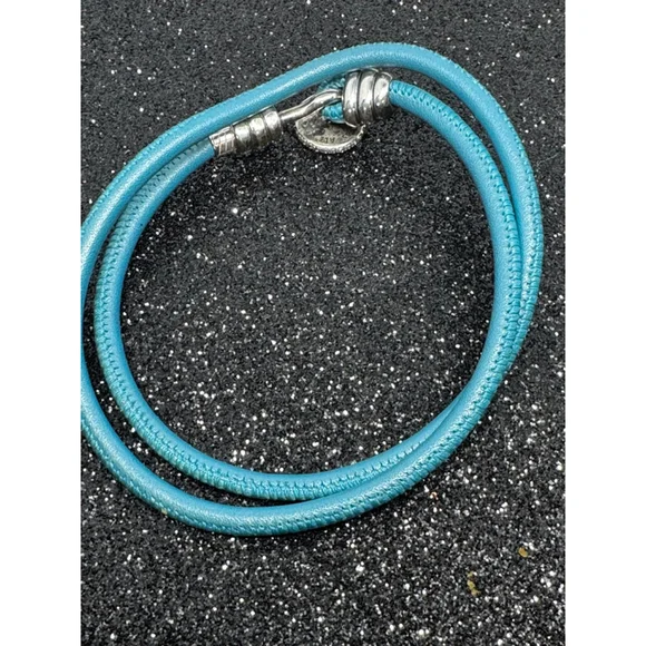 Pandora Turquoise double wrap Leather Silver Clasp Bracelet - Picture 6 of 7